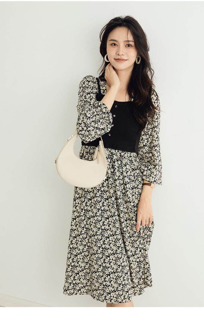 【现货】22秋季新品针织拼接雪纺连衣裙，女装连衣裙，"JINI PIUS及加"