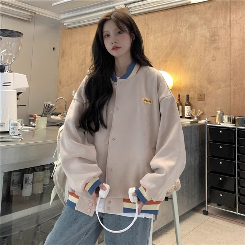 F2479-P55皮粉色麂皮绒外套学院风学生情侣棒球服上衣,女装短外套,星座617A-2