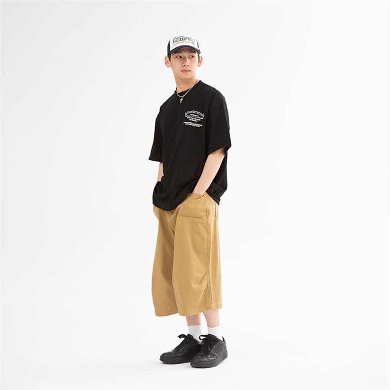 南夏乔装2025夏季新款日系潮流刺绣休闲圆领短袖复古中性宽松T恤,男装T恤,电商S006（B521）