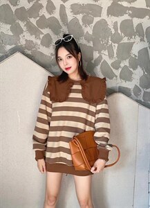 爱美欧现货 条纹大领子卫衣,女装卫衣/绒衫,爱美欧