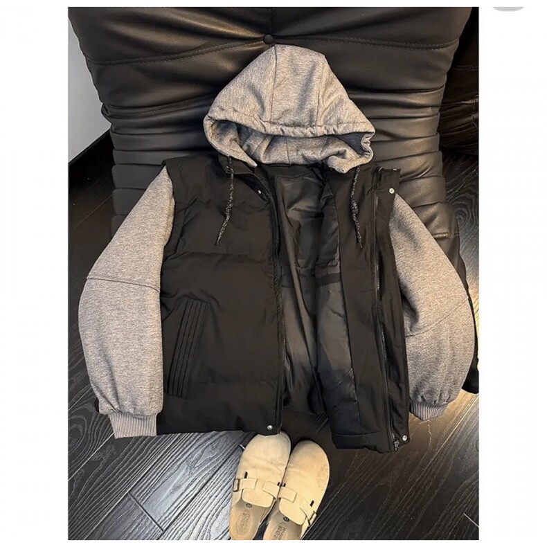 新款假两件连帽棉衣加厚款男女款外套1408-GT760-P85（网图）,男装棉衣,四季星座1408（原星座1613）