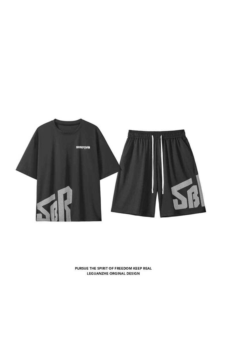 2025夏季新款港风白底大码冰丝印花短袖套装M-5XHQ25561-P60,男装休闲套装,电商A022
