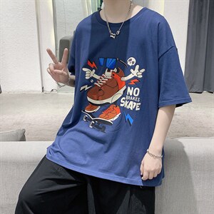 港风ins设计款嘻哈印花短袖T恤大码宽松男潮517A-1-T911-P28控38图片