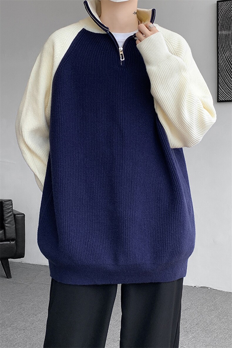 8XL-M半拉链立领毛衣外套男针织衫慵懒拼接插肩袖线衣MY19001P78,男装针织衫/毛衣,电商B312