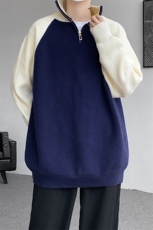 8XL-M半拉链立领毛衣外套男针织衫慵懒拼接插肩袖线衣MY19001P78，男装针织衫/毛衣，电商B312