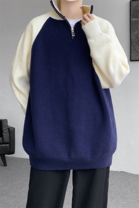 8XL-M半拉链立领毛衣外套男针织衫慵懒拼接插肩袖线衣MY19001P78图片