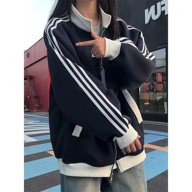 抖音得物高品质26春装美式高街结构拼接织带翻领卫衣夹克开衫外套,男装夹克,电商A443