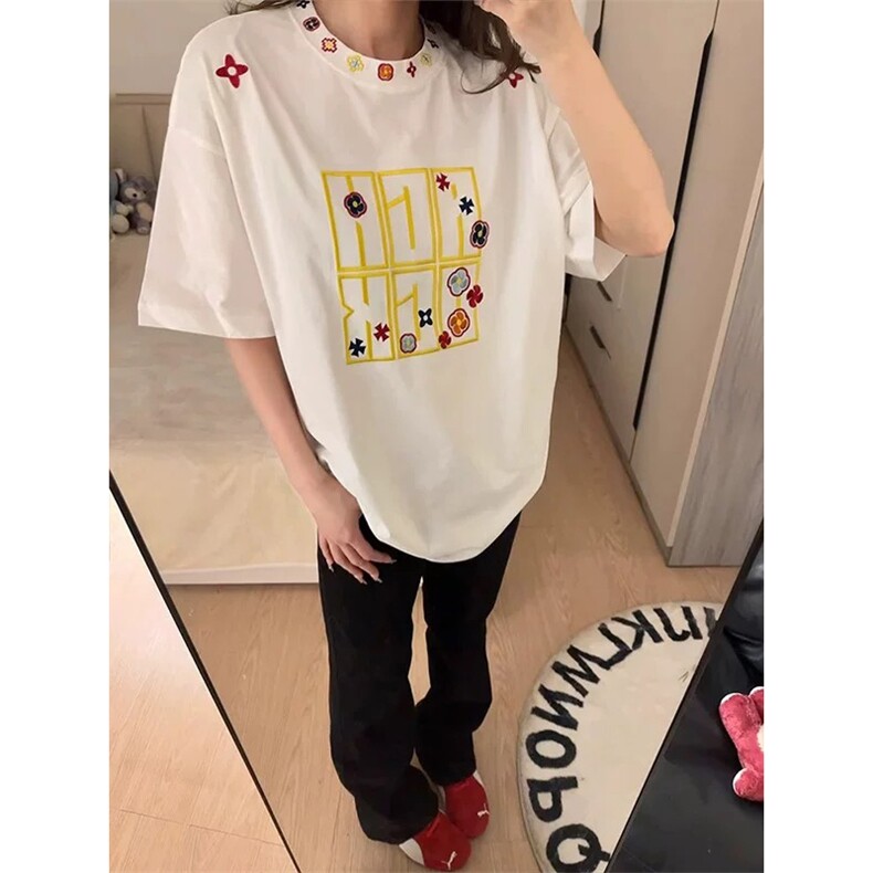 网图有货美式嘻哈图章刺绣短袖T恤男女情侣宽松上衣A609-P35,男装T恤,星座1505
