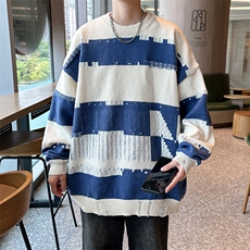 克莱因蓝毛衣男设计感小众慵懒风情侣针织衫秋冬条纹上衣M698，男装针织衫/毛衣，星座1116A-1（原606A）