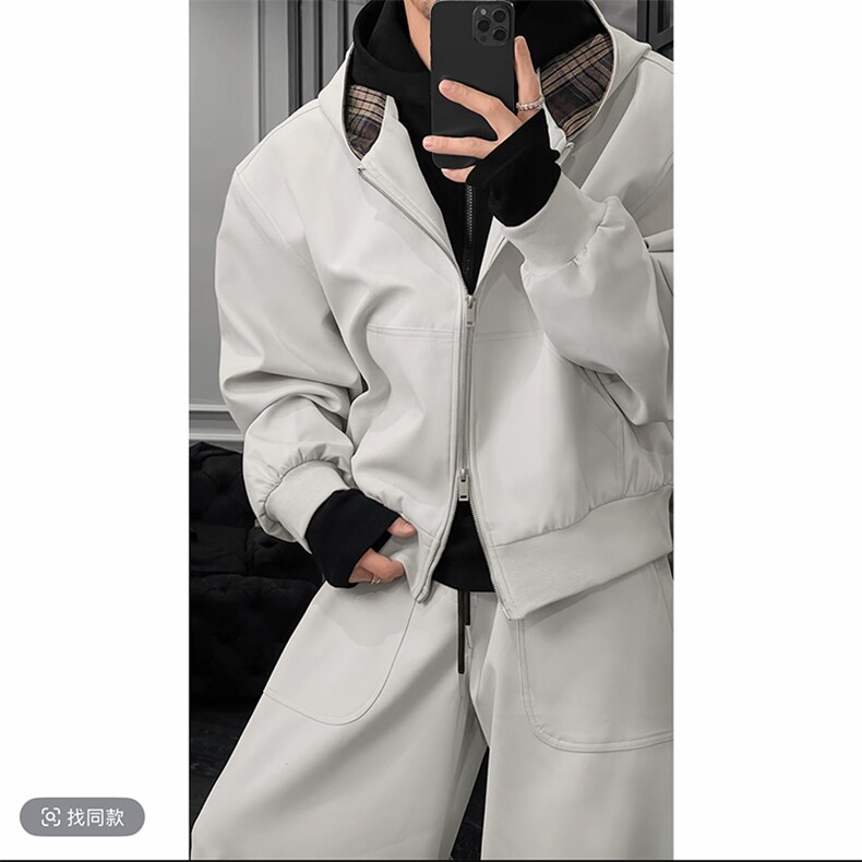 2026春季休闲连帽宽松夹克弯刀长裤套装W368-P128K368-P78(网图，男装夹克，电商B267