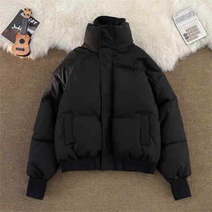 F100-P115 假两件立领短款棉服外套男冬季加厚面包服保暖黑色棉衣图片
