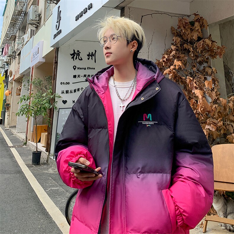 XZ230-1MY52冬款港风宽松简约扎染渐变刺绣休闲连帽棉服P128控158,男装棉衣,星座230-1