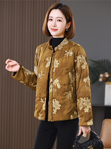 现货重工绣花亮片夹棉新中式洋气羽绒棉复古保暖棉衣女式冬季外套图片