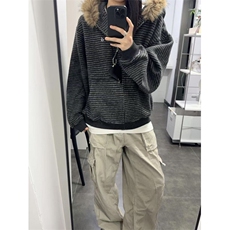 网图美式复古条纹连帽卫衣外套男高级感情侣针织开衫JK0721-特P88，女装短外套，星座1007（原301D）
