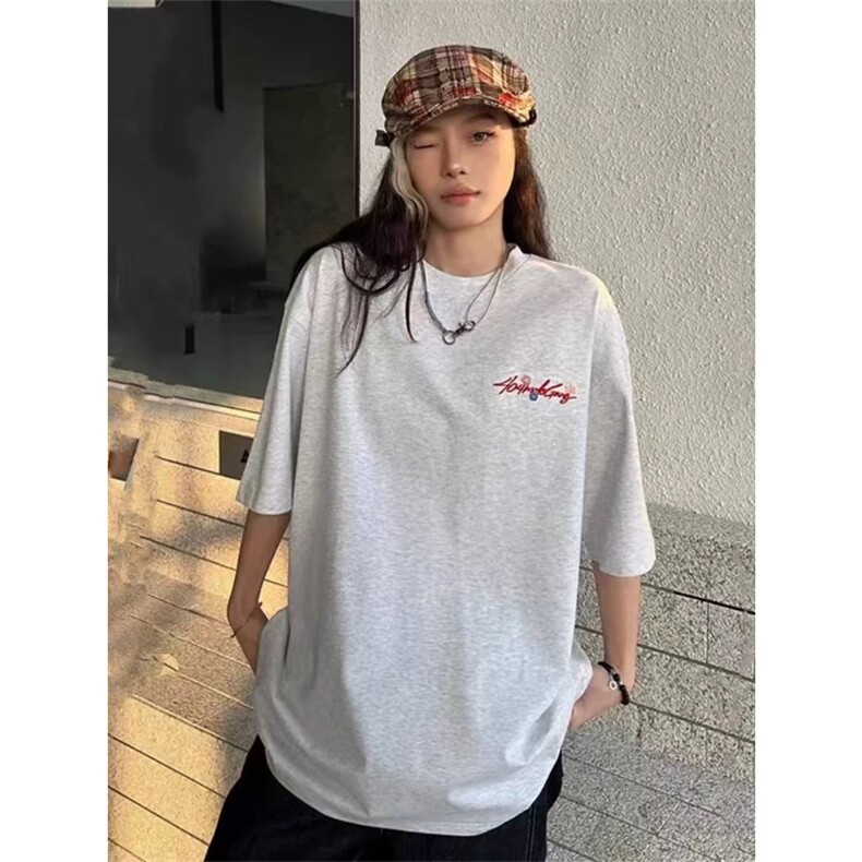 网图有货美式夏季手写花卉刺绣短袖T恤男女宽松情侣上衣A466-P30，男装T恤，星座1505