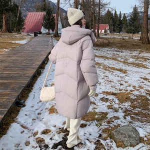 粉紫色50白鸭绒羽绒服女冬季新款学院风中长款保暖加厚面包服外套图片