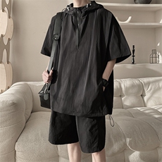 8XL-M休闲运动套装大码工装短袖冰丝薄款连帽户外防晒衣TZ1701P68，男装休闲套装，电商B238