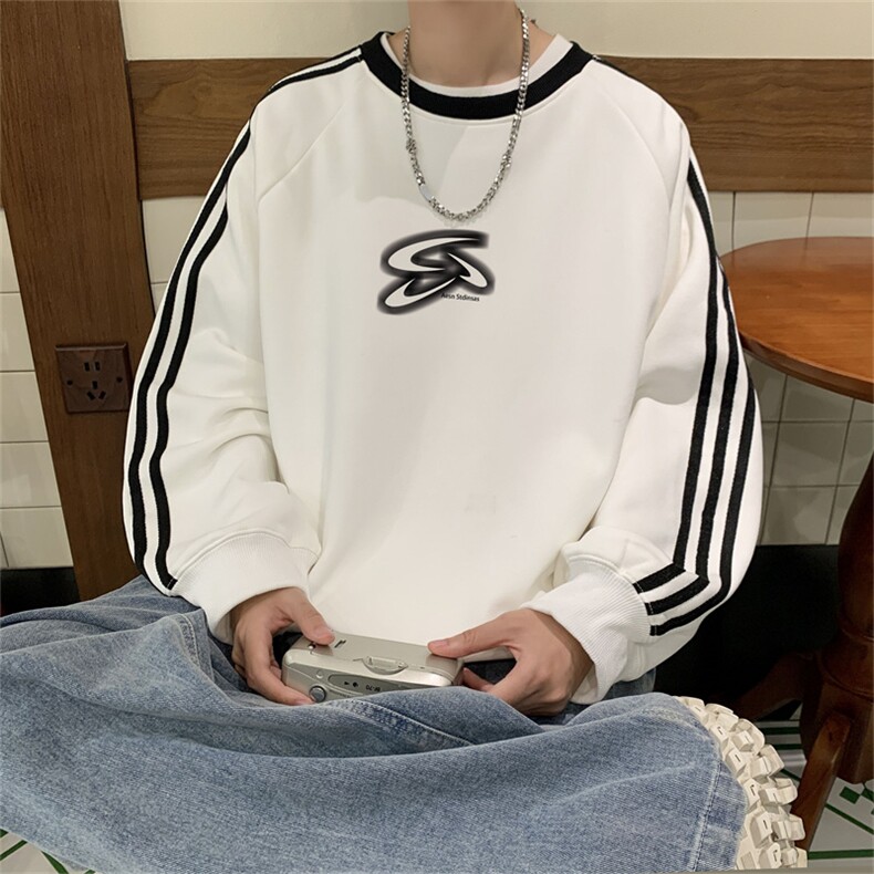 美式三杠条纹复圆领卫衣秋冬男女宽松长袖SW2482 -P45控68 50棉图片