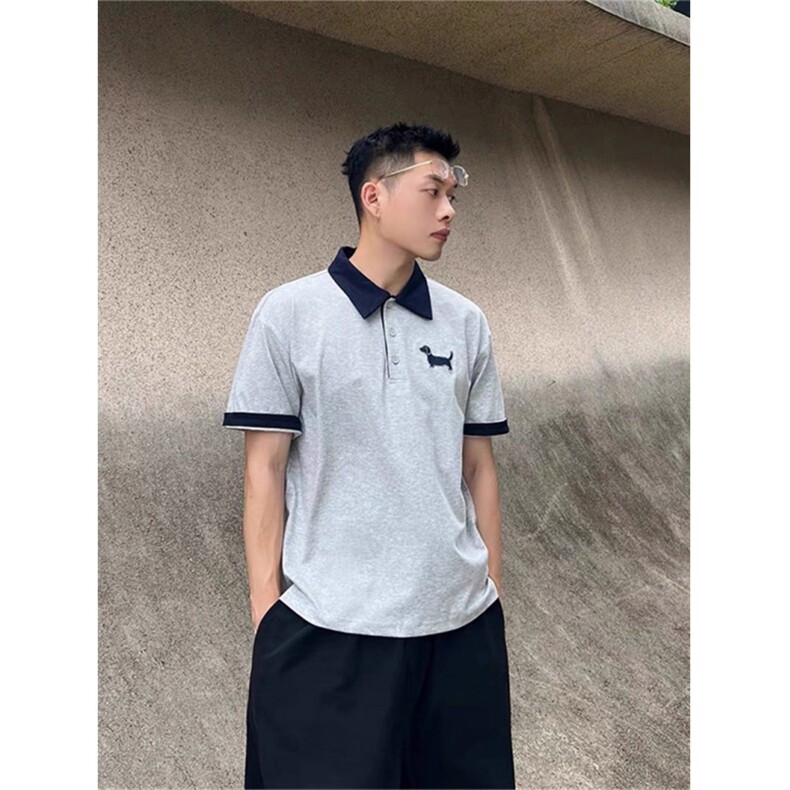 FF3410-P45 2025夏季潮牌高级感撞色小狗刺绣polo衫短袖图片