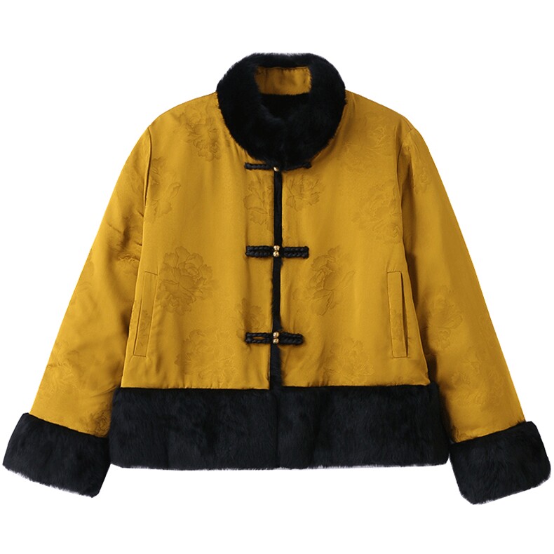 【90白鸭绒】新中式短款羽绒服冬装喜庆新年红本命年貂毛拼接外套,女装羽绒服,衣之秀