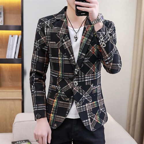 西服男宽松春秋款商务中年弹力西服休闲男士单西印花外套上衣西装，男装西服，电商B212（原钱塘6029）