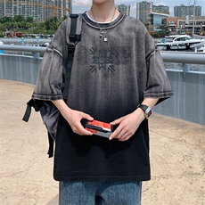 2023夏季新款简约圆领短袖T恤港风渐变半袖男女1533-P50控价68，男装T恤，电商A441-1