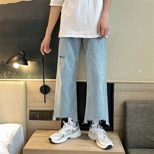 2023新款垂感破洞牛仔裤直筒宽松阔腿裤潮ins裤子chic K967-P38图片