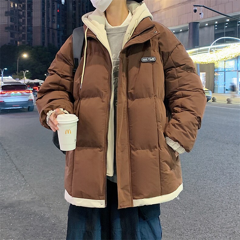 WASSUPHAPPY连帽假两件羽绒棉服冬季男士棉衣外套加厚保暖棉袄子,男装棉衣,电商A128