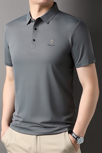 夏季男士短袖条纹T恤青年休闲绅士修身体恤免烫商务图片