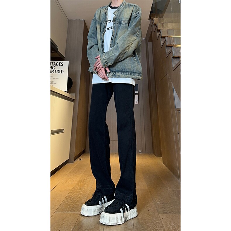 现货黑色拉链毛边美式修身直筒高街牛仔裤男K5813-P50控78,男装牛仔裤,星座205