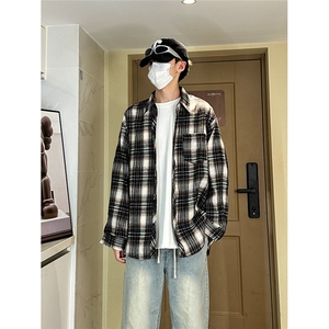 控价59港风格子衬衫宽松外套男女衬衣百搭格子外套CS2430 P35图片