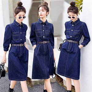时尚显瘦牛仔连衣裙女长袖气质修身百搭新款春装裙子，女装连衣裙，秋水欣儿