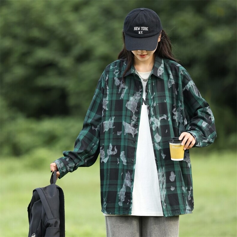 25年春季格子衬衫长袖大码宽松落肩现货DS-C323-1-2370-特批35,男装衬衫,电商C323-1