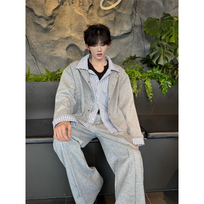 C316SY9950P88K9951P68运动卫衣拼接套装衬衫领不规则卫裤，女装卫衣/绒衫，电商C316