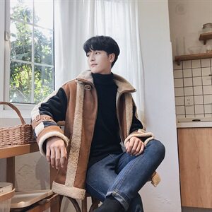 19秋冬休闲短款宽松上衣复古机车夹克仿皮毛一体外套mj230-p165图片