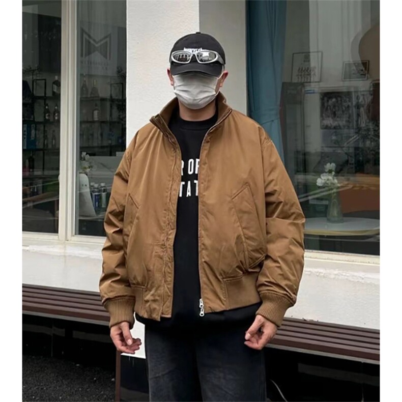 抖音得物美式潮休闲夹克春季立领纯色复古工装加厚棉服外套MF01,男装夹克,电商A443