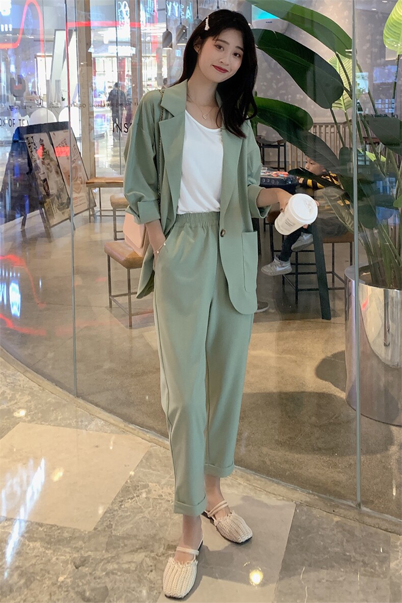 西装套装女2021年夏装新款韩版时尚气质洋气小香风休闲西服两件套,女装套装/套裙,雅佳俏