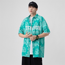 港风新款夏季衬衫短袖衬衣青少年宽松潮流休闲上衣CS1028-P40，男装衬衫，星座717