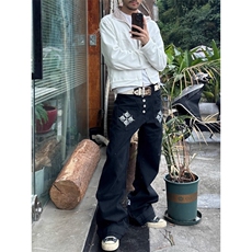 美式印花排扣弯刀牛仔裤新款简约潮流ins时尚文艺百搭气质宽松潮，男装牛仔裤，四季星座505