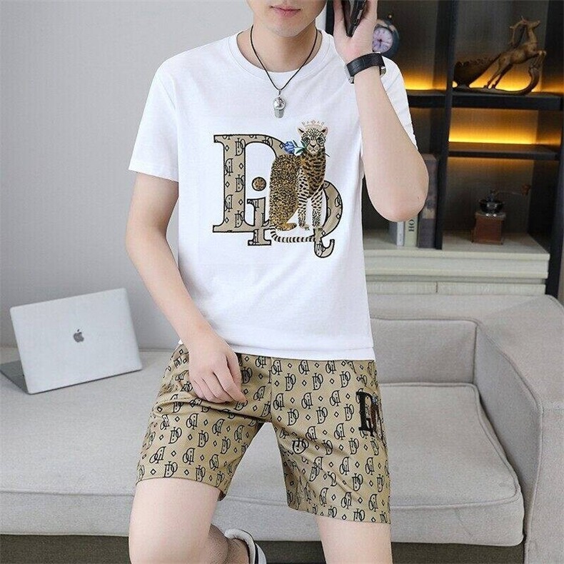 24345-P65夏季休闲T恤短裤男两件套欧货潮牌修身圆领短袖T恤套装，男装休闲套装，电商D310B-1