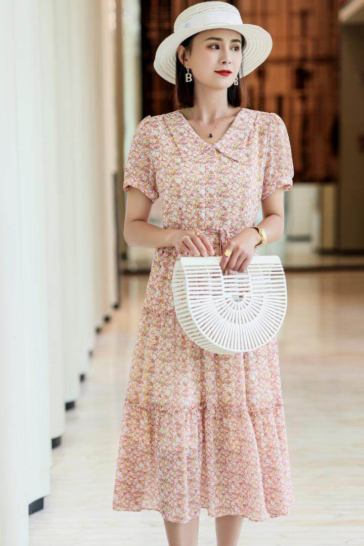 雪纺花连衣裙，女装连衣裙，雪飞诗