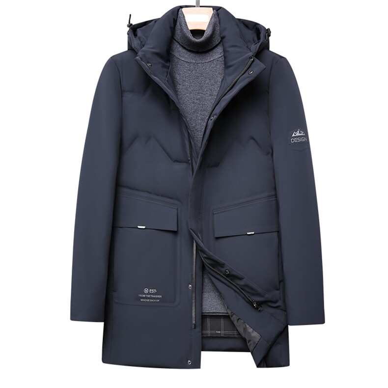冬季男羽绒服纯色外套中青年男连帽白鸭绒休闲中长款DS9906-P290,男装羽绒服,电商B212（原钱塘6029）
