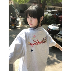 万针全刺绣工艺抖音得物高品质260克重磅纯棉双纱美式高街短袖T恤，男装T恤，电商A486-1