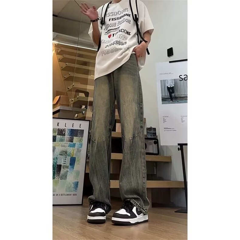 复古美式闪电纹牛仔裤男新款美式高街直筒阔腿长裤513ACK2649P40,男装牛仔裤,星座513A
