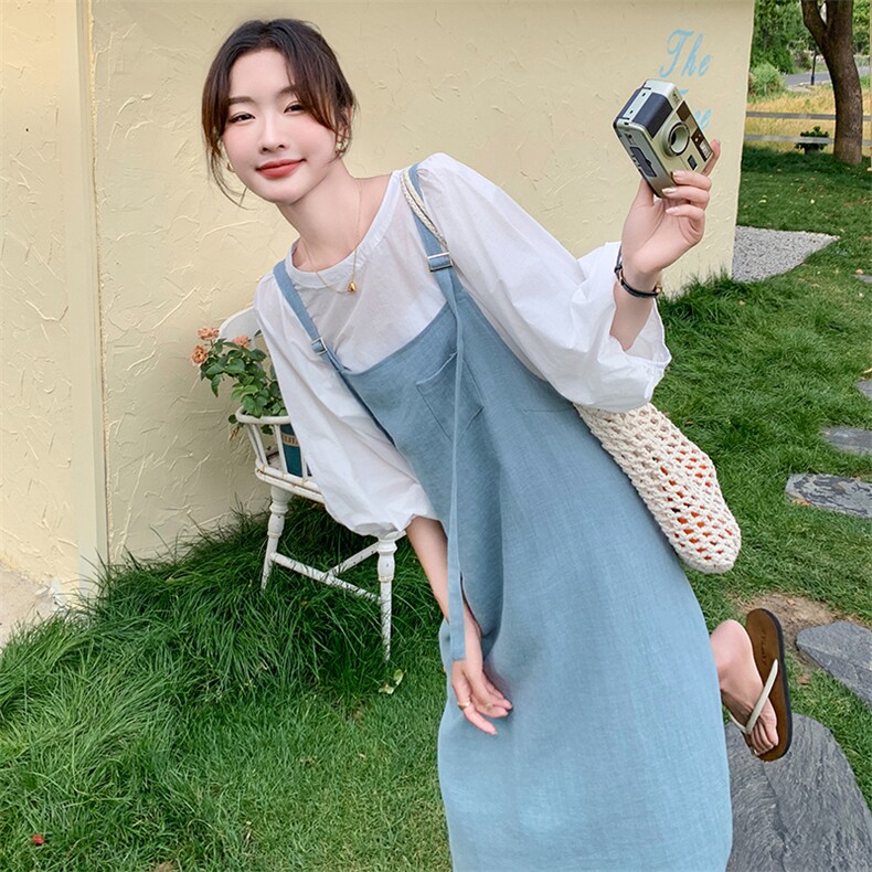 清纯甜美韩系氛围感连衣裙女夏2025新款慵懒松弛感减龄背带裙套装,女装套装/套裙,维壹