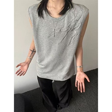 荆棘刺绣闪电纹背心男款夏季美式高街痞帅高级感休闲小众无袖T恤，男装背心/马甲，星座1116A（原606A-3）