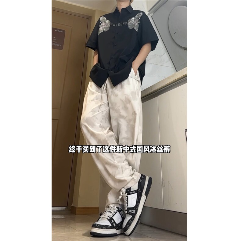 夏季冰丝清凉哈伦裤盘扣新中式风休闲裤宽松脏脏裤K6699-特P42,男装休闲裤,电商A006