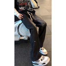 春秋抽绳牛仔裤男美式vibe裤子男宽松弯刀直筒微喇裤子LA2711-P45，男装牛仔裤，星座1008
