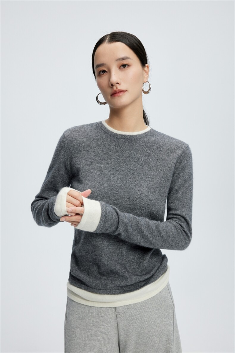 圆领套头毛衣女针织秋冬休闲修身保暖,针织衫/毛衣,玛卡隆羊绒