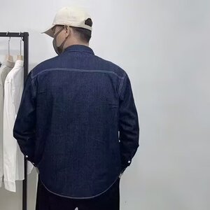 复古牛仔衬衫长袖春秋宽松薄款休闲百搭上衣男士工装衬衣 网图图片